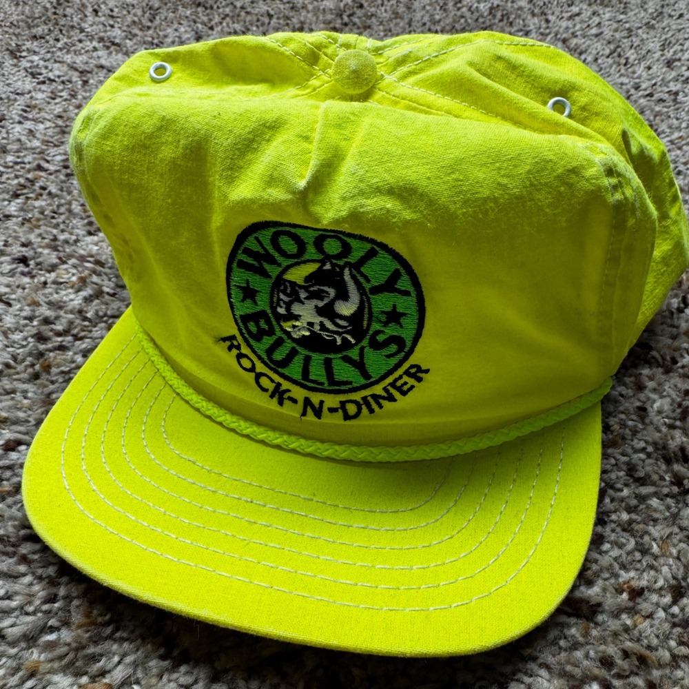 Vintage Wooly Bullys Rock-N-Diner Neon Yellow Rope Hat Park Avenue USA Made